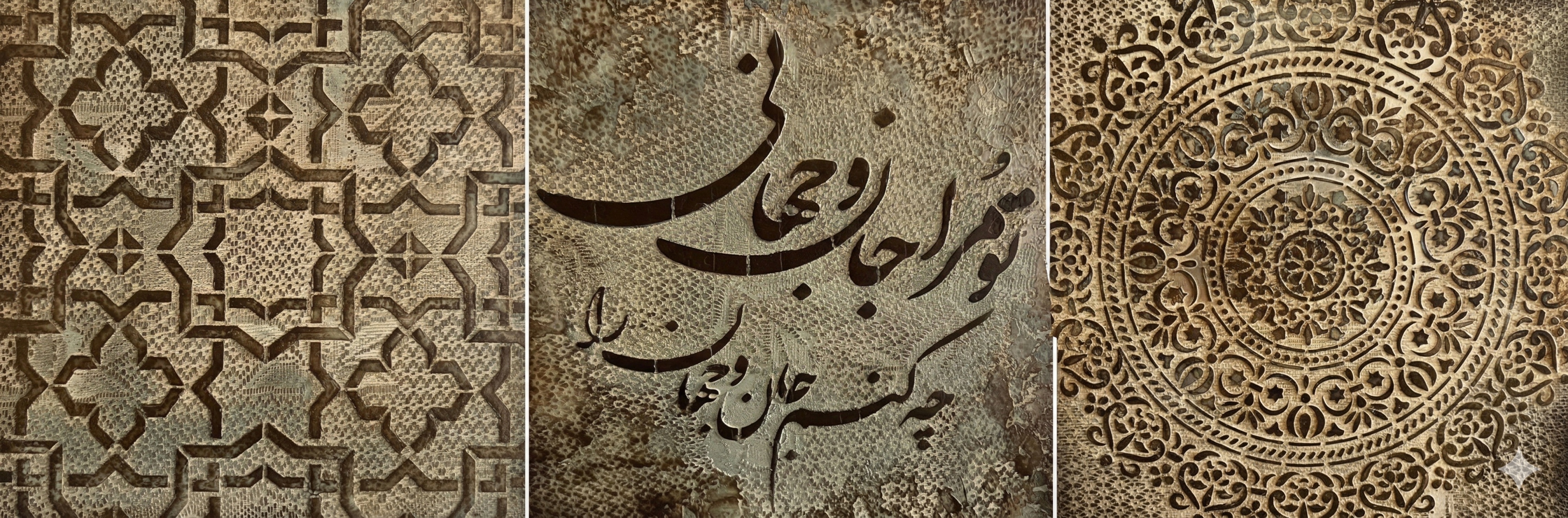 Whispers of Patterns — view 15, calligraphy and mandala panels